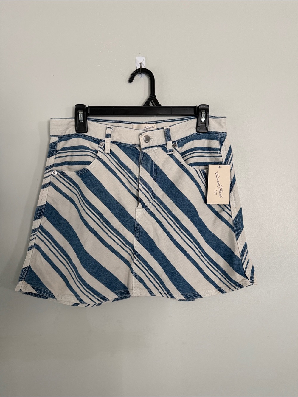 Universal Thread Blue & White Striped Mini Skirt